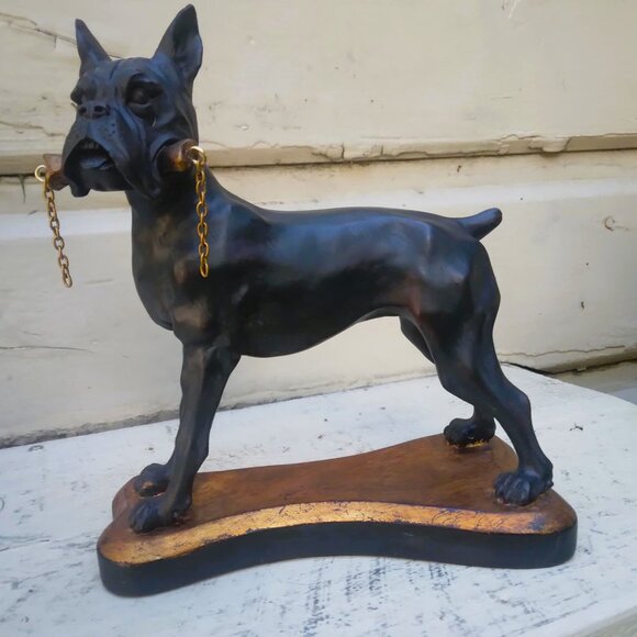 Faux Bronzed Heavy Duty Poly Resin Playful Boxer Sculpture - Picture 8 of 10